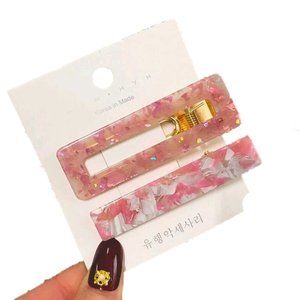 Pink Acrylic Resin Hair Barrettes Hair Clips Set 2